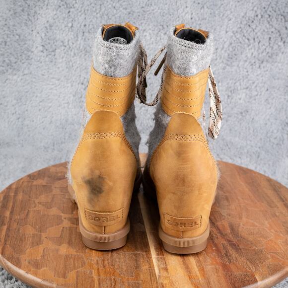 Sorel Ankle Boots Womens 9 Brown Lexie Round Toe Laced Up Wedge Heel Leather - Picture 6 of 9